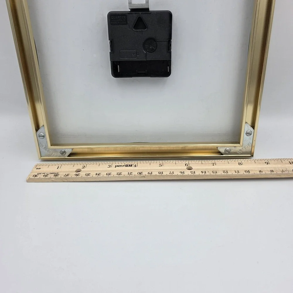 Vtg Postmodern MCM Hanging Wall Clock Mirror Battery Operated  Gold Brass